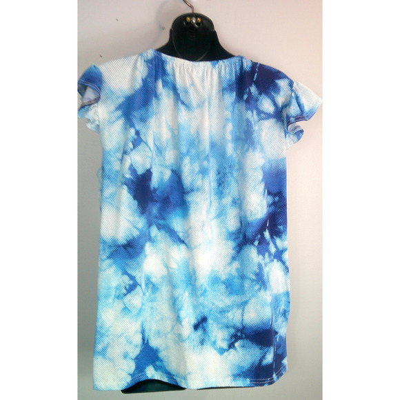 LuLaRoe Women's Large Stasha Shirt Flutter Sleeves Ruffle Blue & White - Picture 5 of 8